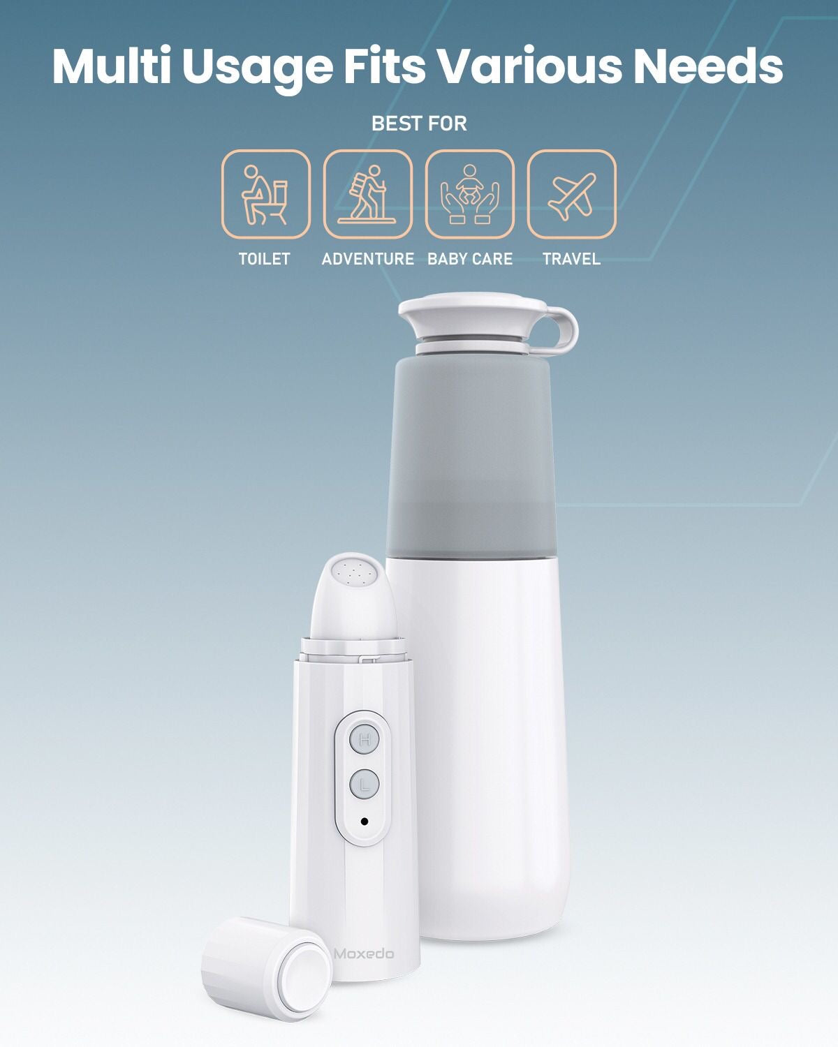 Moxedo Portable Travel Bidet Rechargeable Electric Sprayer Handheld Personal Mini Bidet Dual Mode Water Pressure for Personal Hygiene IPX7 Waterproof with 270ml Water Capacity
