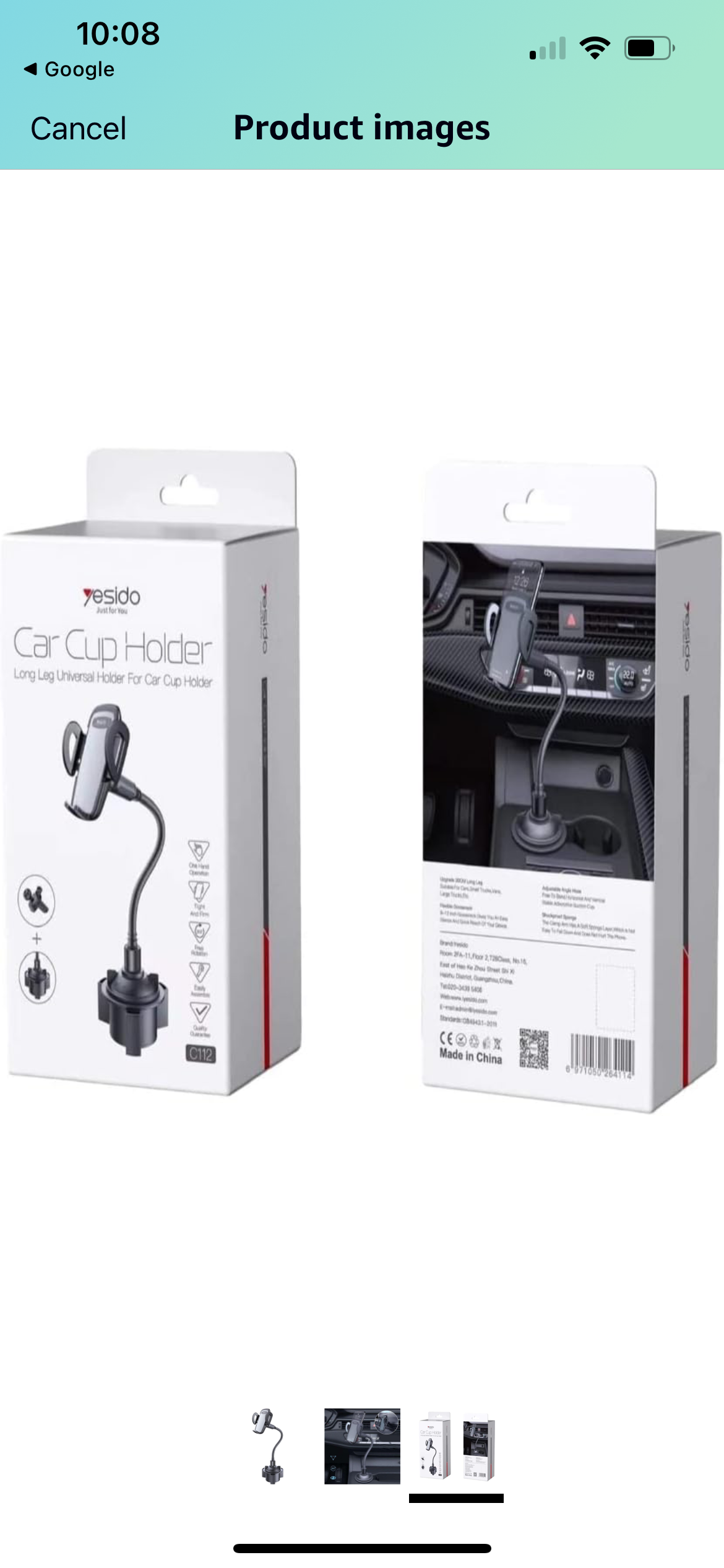 Yesido Long Leg Universal Car Cup Holder Black