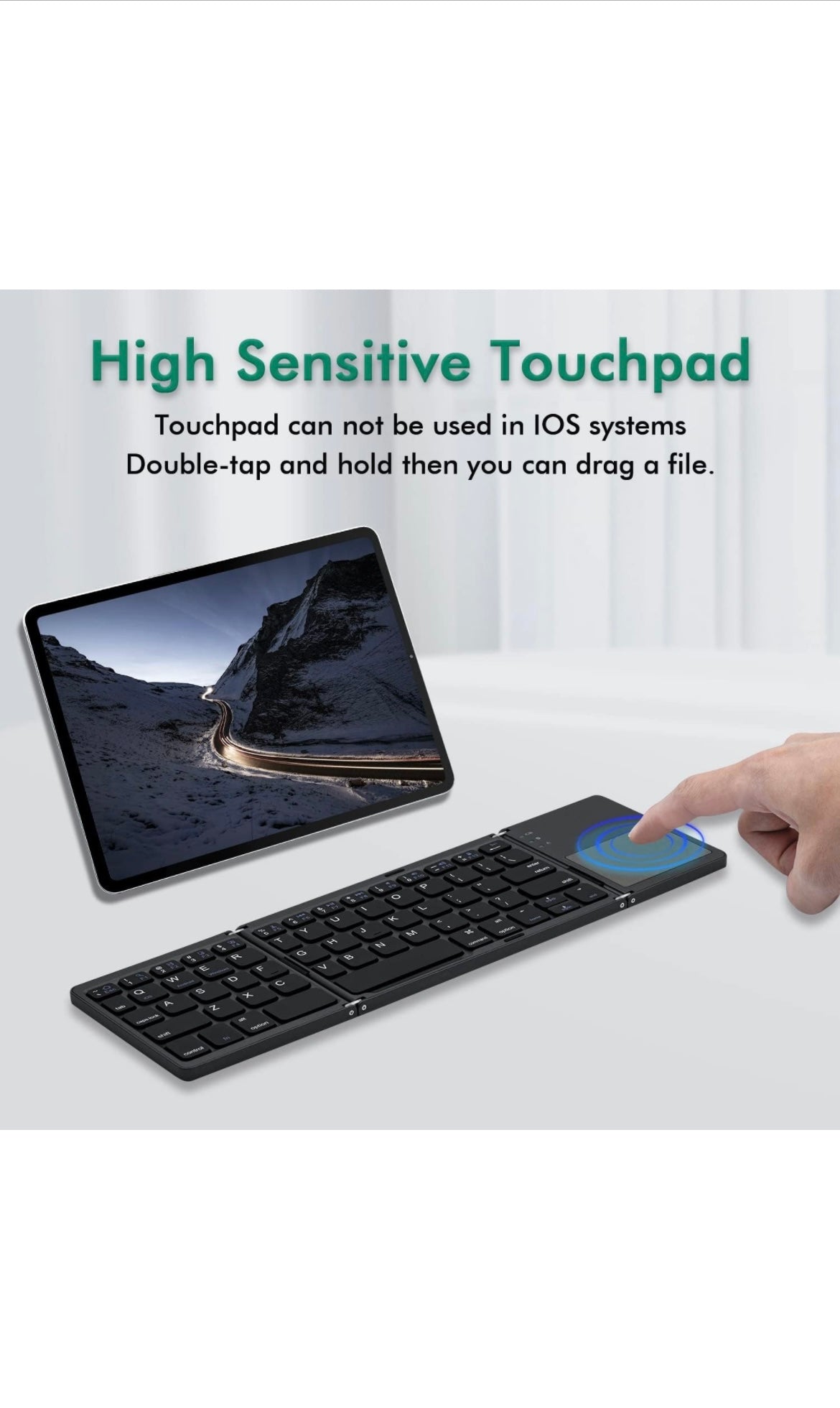 Rechargeable Foldable Bluetooth Keyboard,Portable Folding Wireless Tri-Keyboard with Touchpad for Android/ Windows/ iOS13 and above,Tablet/ PC - Gray