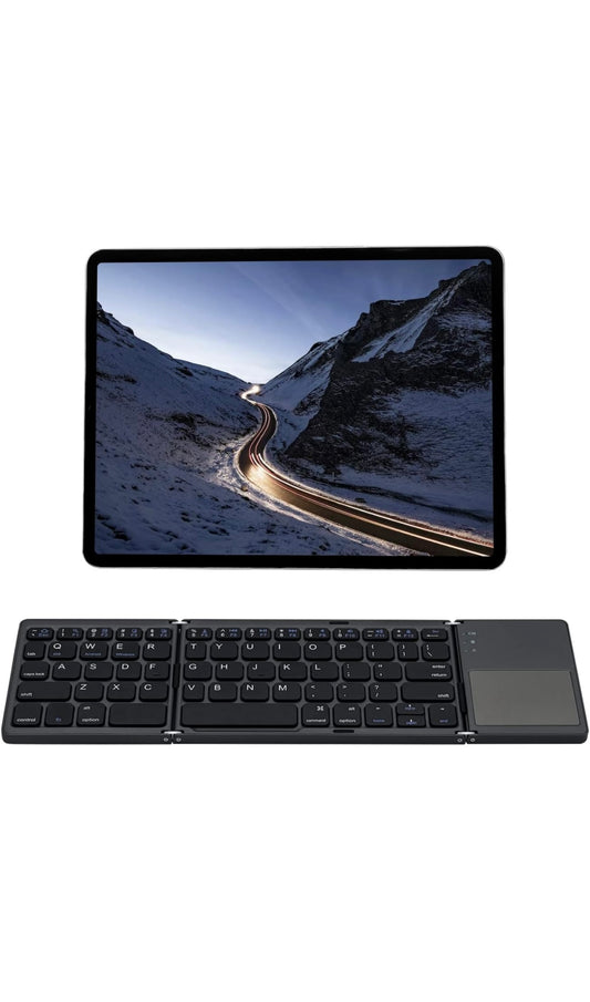 Rechargeable Foldable Bluetooth Keyboard,Portable Folding Wireless Tri-Keyboard with Touchpad for Android/ Windows/ iOS13 and above,Tablet/ PC - Gray